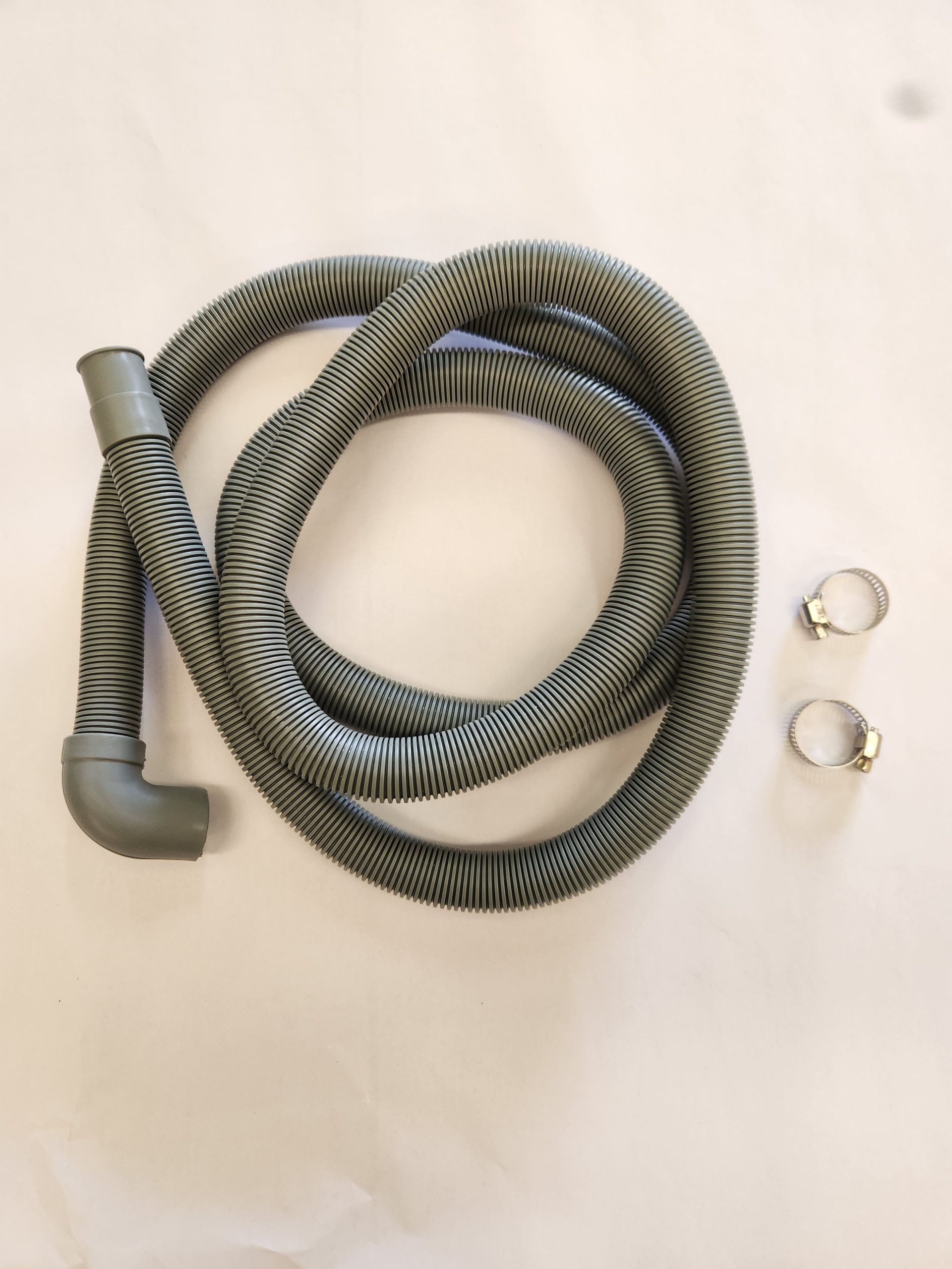 2m Universal drain hose with straight connector and 90 degree elbow internal 20mm with 2 clamps